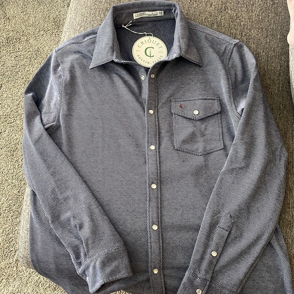 Criquet Pearl Snap Blue Long Sleeve Button-Up